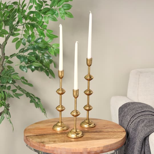 Gold Metal Slim Candle Holder Set